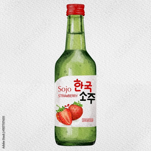 Draw Korean alcoholic soju, strawberry flavor.