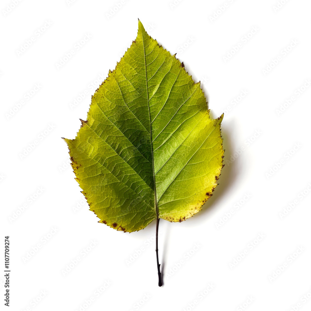 Fototapeta premium Single green leaf isolated on white. (1)
