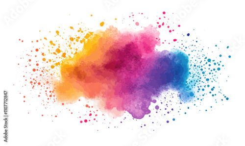 Vibrant Colorful Ink Splash Paint Splatter Powder Explosion on White Background