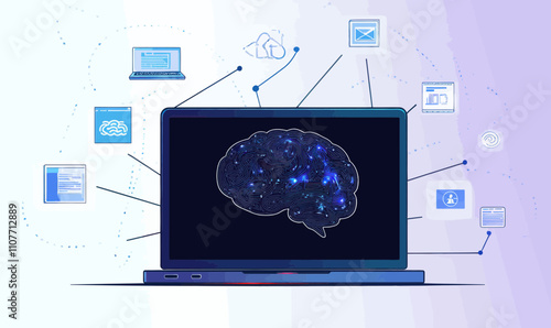 AI Chat Technology Concept with Digital Brain on Laptop for Innovation and Future Technology