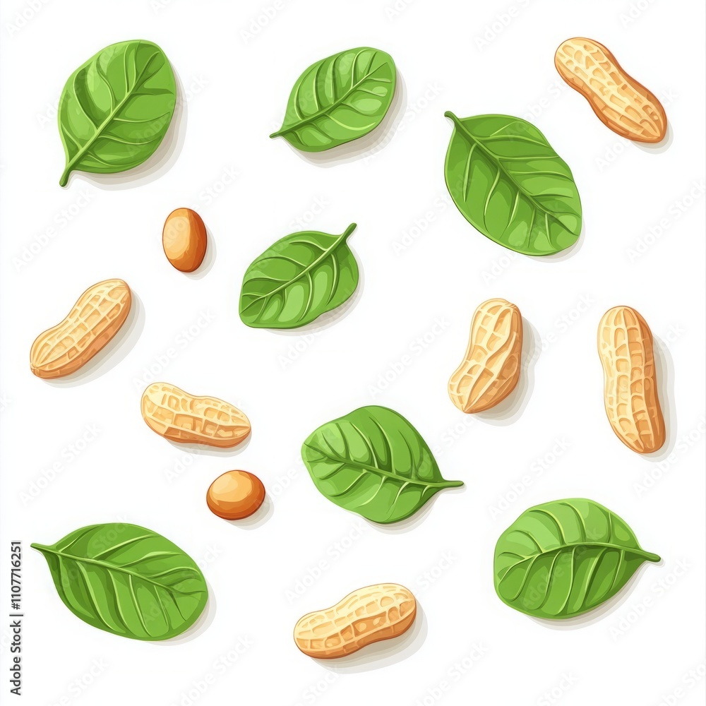 Fresh peanuts with green leaves, isolated on a clean white background, highlighting the natural texture and healthy snack concept. Fresh peanuts with green leaves, isolated on a clean white background, highlighting the natural texture and healthy snack concept.