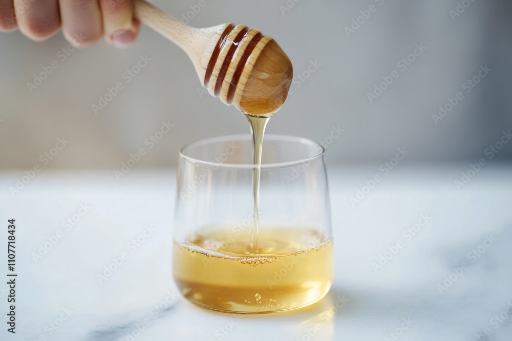 Golden honey from a wooden dipper drizzles smoothly into a transparent glass, capturing the richness and purity of natural honey in a stunning visual. Golden honey from a wooden dipper drizzles smoothly into a transparent glass, capturing the richness and purity of natural honey in a stunning visual.