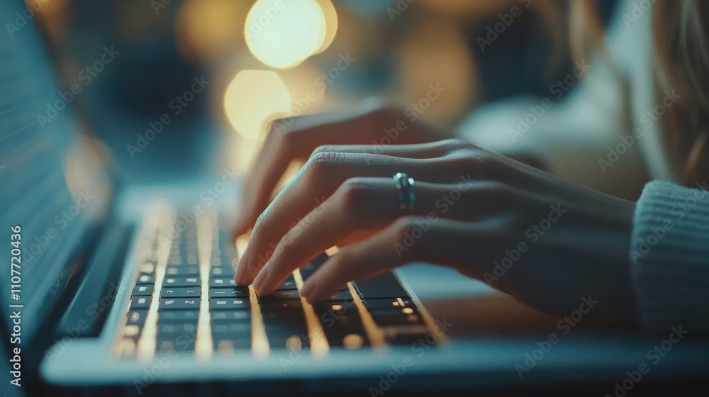Woman's Hands Typing on Laptop at Night Woman's Hands Typing on Laptop at Night