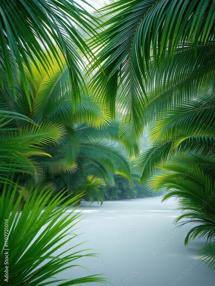 Fototapeta premium Tropical greenery background with palm leaf texture, close up, foliage