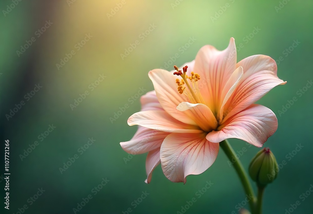 Fototapeta premium Lily flower blooming in spring garden with soft natural sunlight