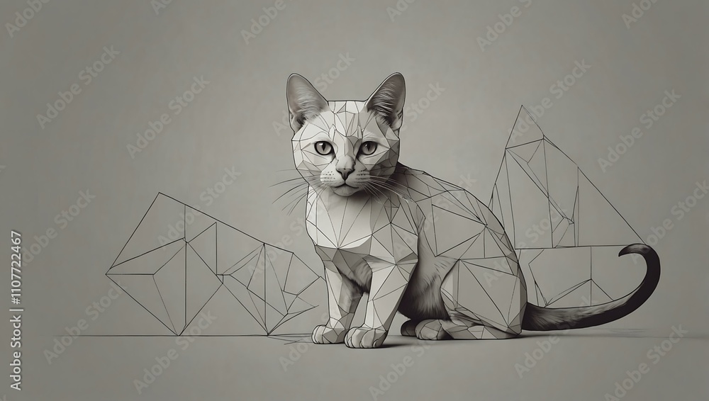 Fototapeta premium Minimalist cat outline with sharp geometric shapes.
