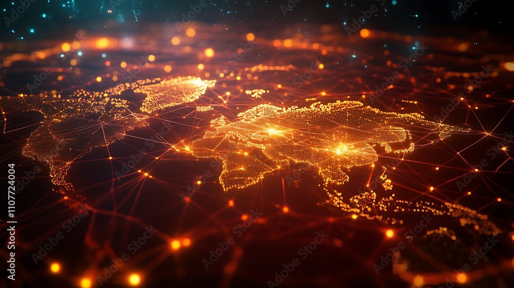 Fototapeta premium 3D network connections with vibrant lights and global data visualization