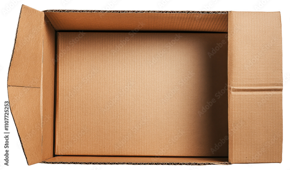 Fototapeta premium Open empty cardboard box viewed from above