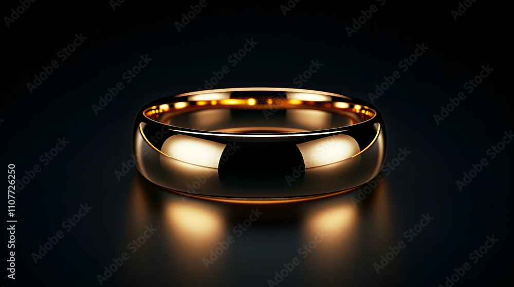 A close-up shot of a gold wedding band on a dark background. A close-up shot of a gold wedding band on a dark background.