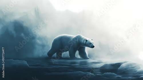 Enchanting mist and ethereal atmosphere: captivating polar bear presence. generative ai. Glacial. Illustration photo