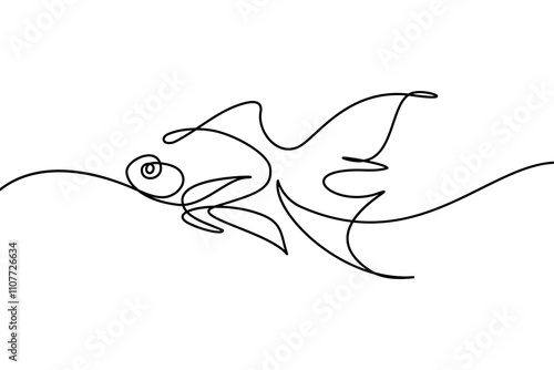 Goldfish in continuous line art drawing style. Veiltail goldfish black linear sketch isolated on white background. Vector illustration