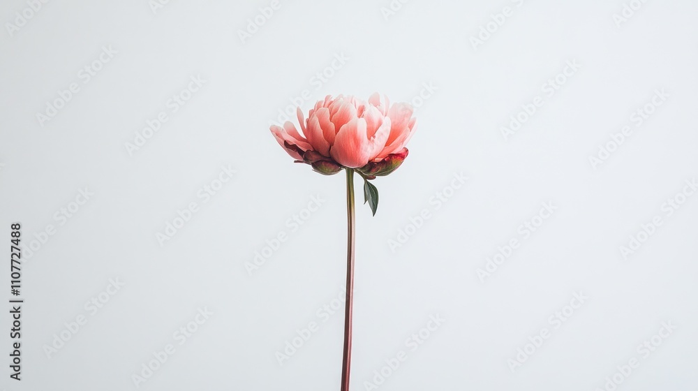 Fototapeta premium A Single Peach Peony Flower on a White Background