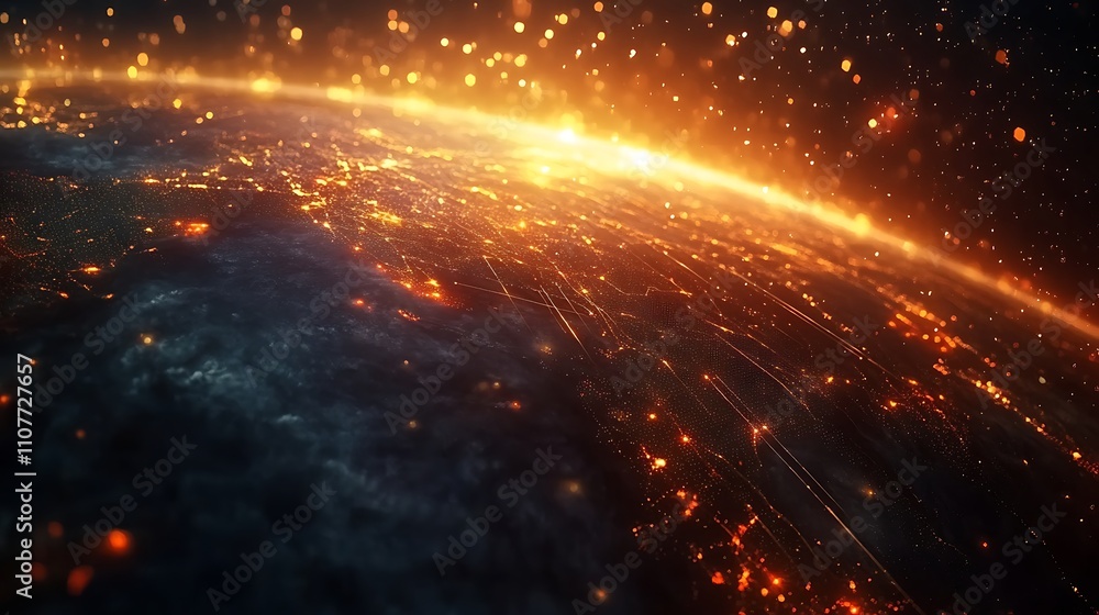 Obraz premium Dynamic global network with glowing connections and bright digital highlights