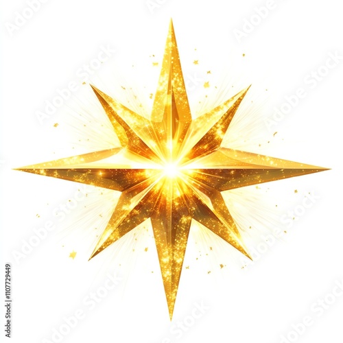 Shimmering golden star with radiant glow.