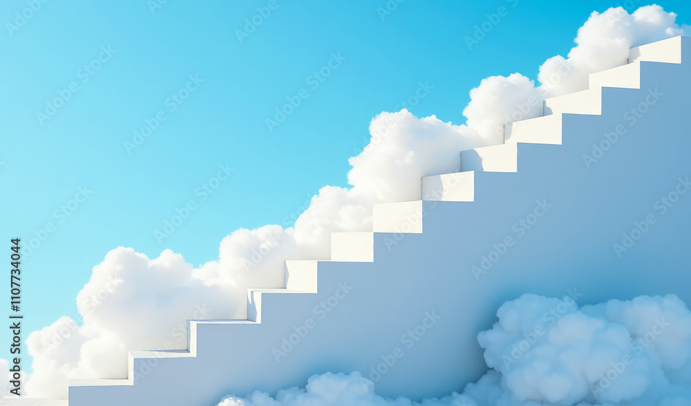 Fototapeta premium A white staircase in the clouds against a blue sky background
