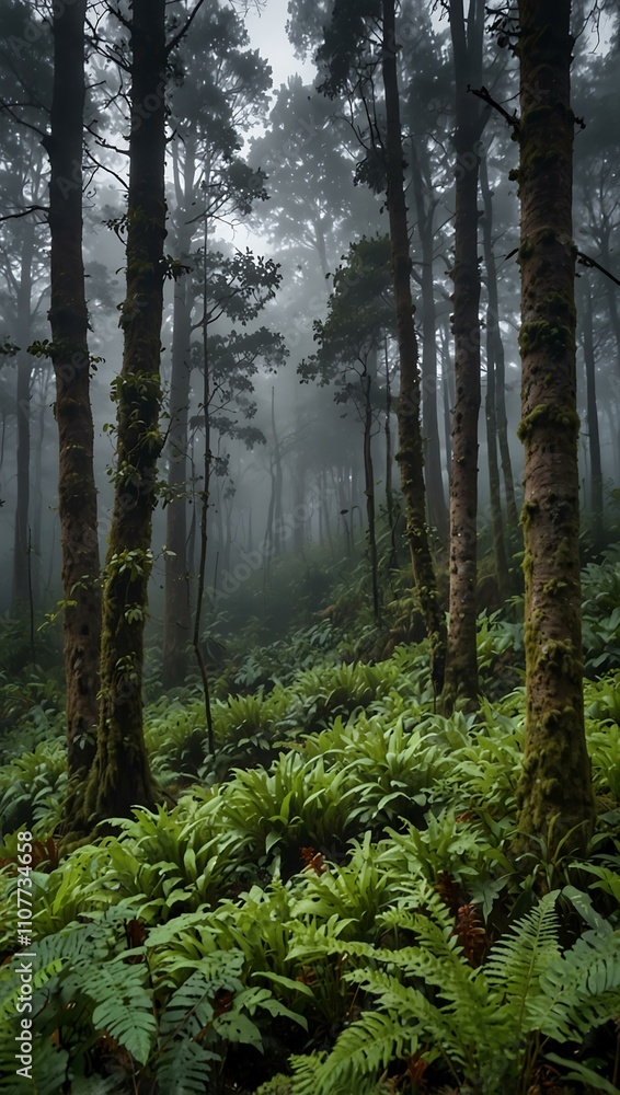 Obraz premium Misty cloud forest in spring.