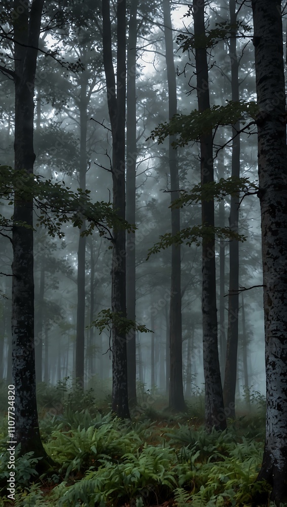 Obraz premium Misty forest in the early morning light.