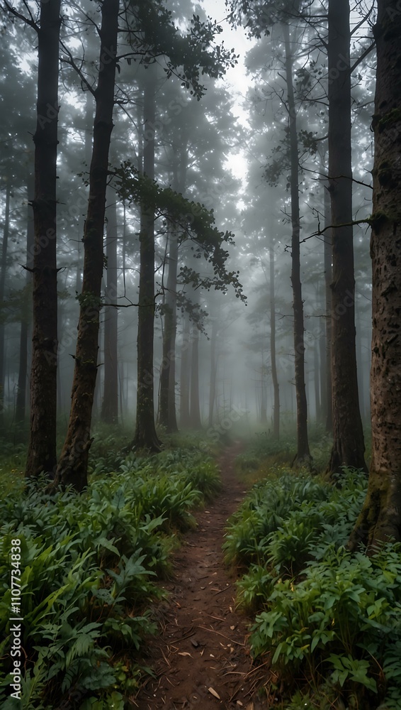 Fototapeta premium Misty forest in the early morning light.