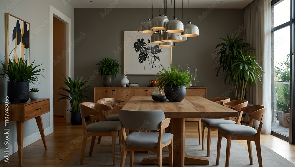 Obraz premium Modern dining room with plants.