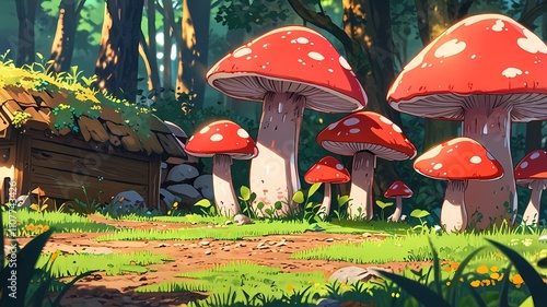 mushroom anime in the forest