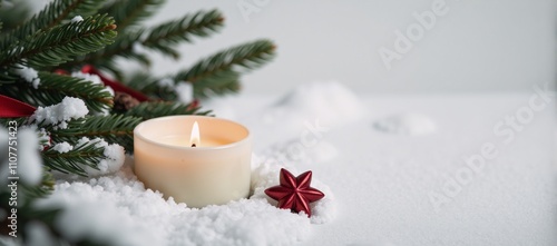 A candlelit Christmas scene set against a bright white backdrop photo