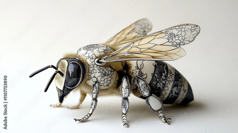 Obraz premium Ornate Bee Art Detailed Floral Design