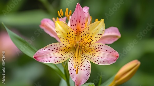 Vivid Pink and Yellow Spotted Flower Captured in Stunning Macro Photography Highlighting Intricate Details and Natural Beauty Up Close.