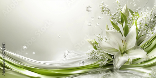 Zen like plant and flower over water with copy space photo