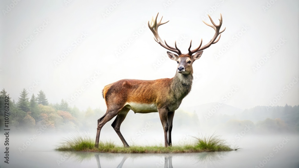 Obraz premium Exceptional architectural photography showcases a deer isolated on a transparent and white background, appealing to nature and wildlife lovers who appreciate artistic elegance and serenity.
