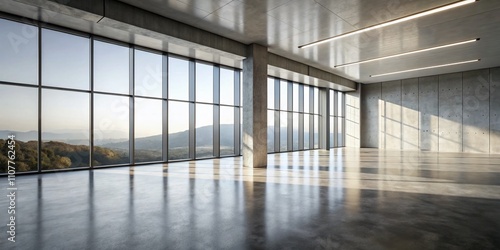 Wallpaper Mural Expansive, light-filled modern space with concrete floors—ideal for interior design projects seeking a stylish and open ambiance for creativity and inspiration. Torontodigital.ca