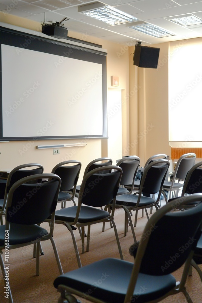Fototapeta premium Empty seminar room with chairs and projection screen.