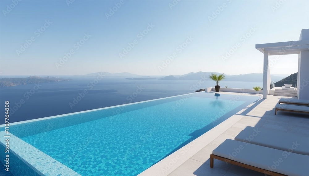 Fototapeta premium Crystal-clear pool surrounded by lush greenery, offering a serene escape from the bustling city