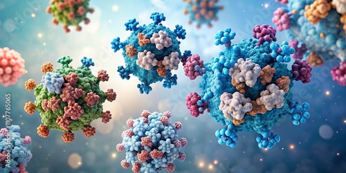 Minimalist 3D Rendering of Therapeutic Antibody Binding to PD-1, Showcasing Molecular Interactions in a Clean and Modern Visual Style for Scientific Illustration photo