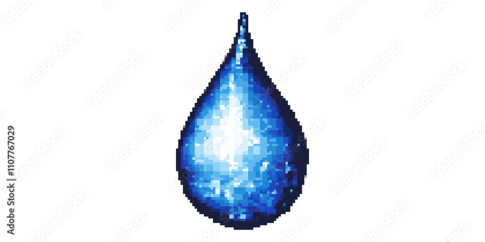 Obraz premium Blue Water Droplet Icon In Pixel Art Style Isolated On Transparent Background