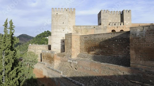 Alcazaba - The Tribute Tower and surrounding buildings, The Alhambra, Granada, Andalusia, Spain