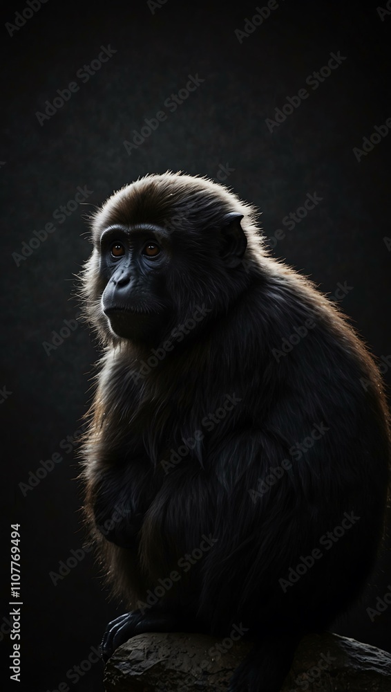 Fototapeta premium Monkey silhouette against a dark background.