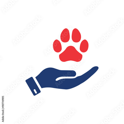 Animal Paw and Human Hand Silhouette Icon. Animal Donation, Care and Protection concept. Adoption of Pets, Shelter, Charity Icon. Animal welfare Pictogram.