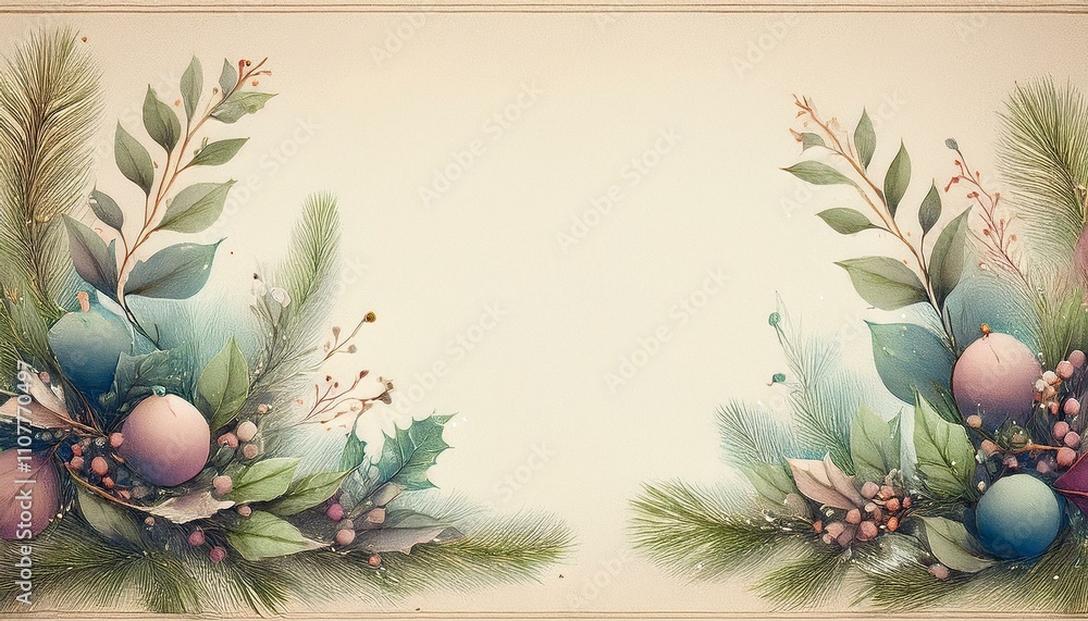 Fototapeta premium antique poster style painting of christmas reaf with copy space