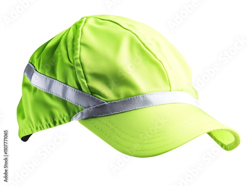 A vibrant yellow safety cap with reflective stripes, perfect for outdoor activities and visibility in low-light conditions. Ideal for sports, cycling, and hiking enthusiasts. photo