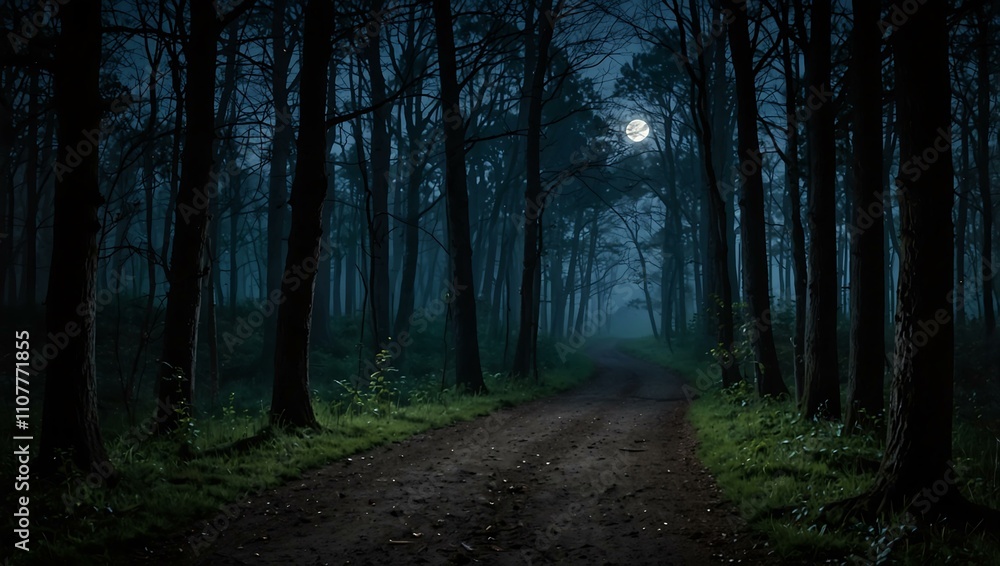 Obraz premium Moonlit path leading through the woods.