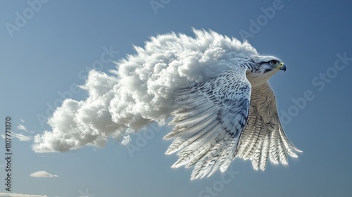 A majestic falcon merges with clouds in flight photo