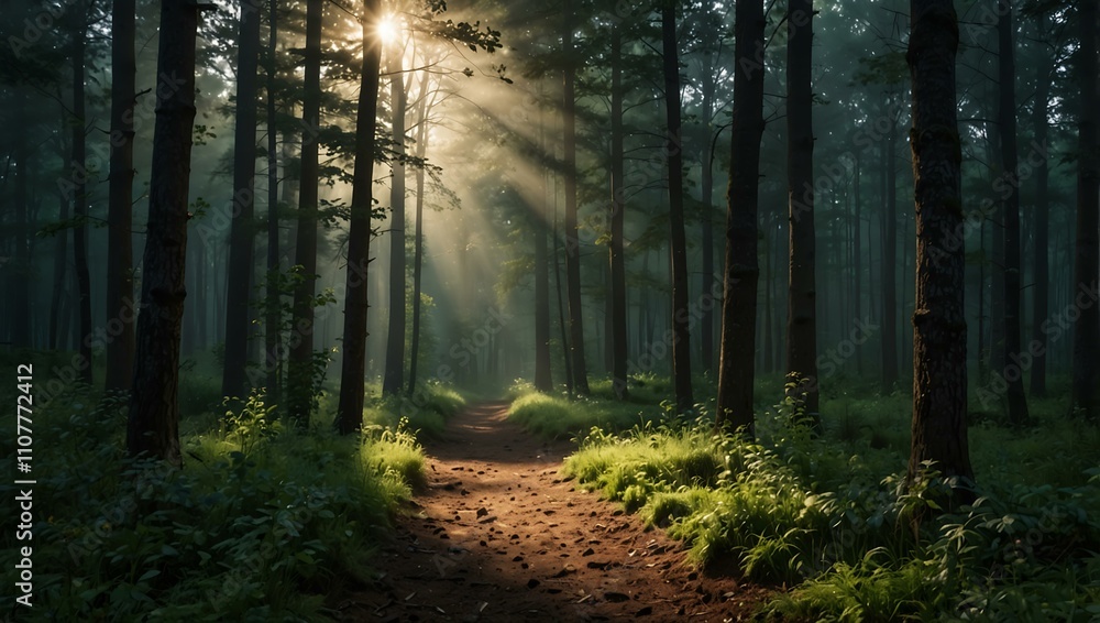 Naklejka premium Morning in a forest.