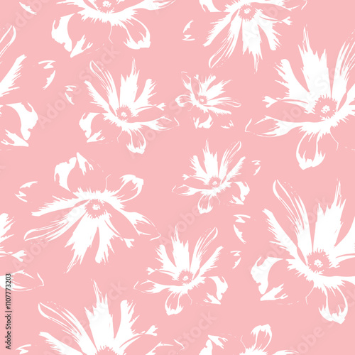 Wallpaper Mural print, line art sketch of an opened large daisy bud on a pink background, for textiles, posters or banners Torontodigital.ca