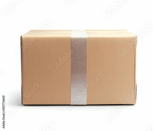 Sealed Cardboard Box On White Background photo