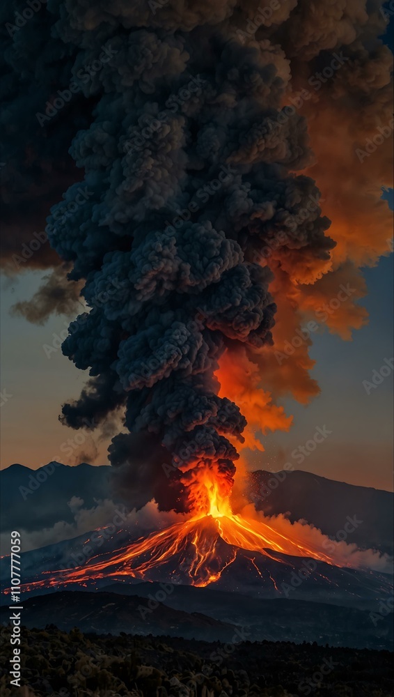Fototapeta premium Mount Etna erupting with flowing lava.