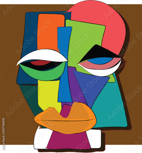 Vector of a vibrant cubist face with geometric shapes and bold colors