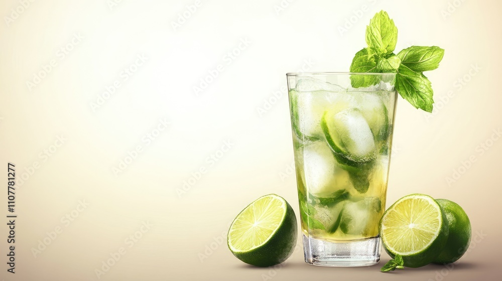 Refreshing mojito cocktail with mint leaves and lime, perfect for summer. Refreshing mojito cocktail with mint leaves and lime, perfect for summer.