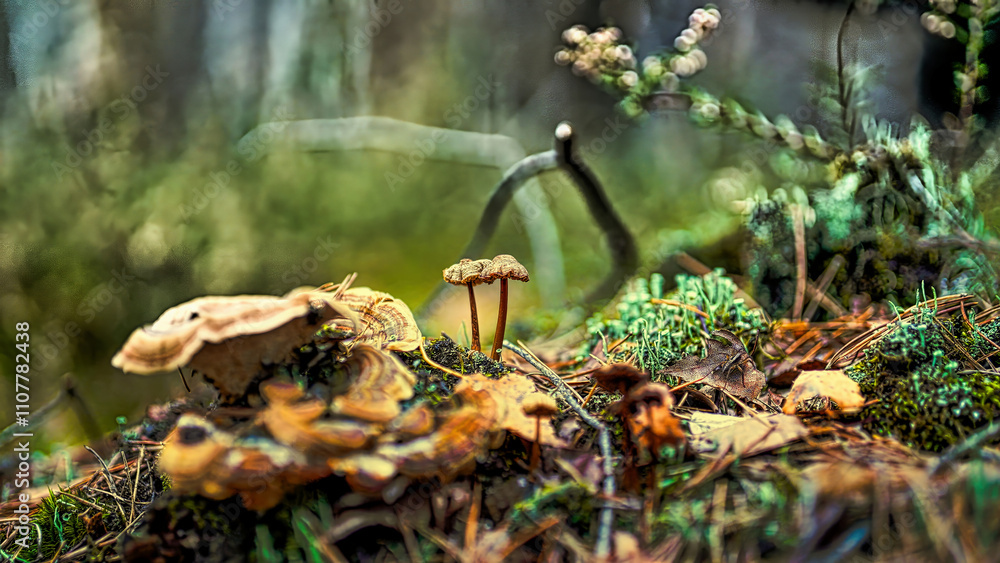Obraz premium Mushrooms in the forest nice background garden of mushrooms 