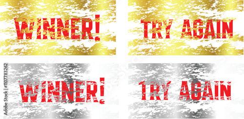 Scratch cards. Lottery game gold and silver texture for lucky winning and loser scratching tickets.vector eps10