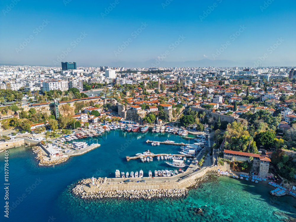 Fototapeta premium The old harbour in Antalya (Kaleici), Turkey. Old town of Antalya is a popular Tourist destination in Turkey.